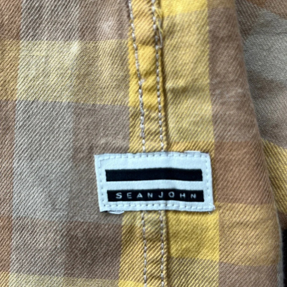 Sean John Mens Button Down Long Sleeve Shirt Yellow And Brown Plaid Size 2XL - Picture 6 of 8